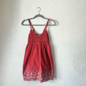 Red Crochet Bodice Sundress with Embroidered Hem